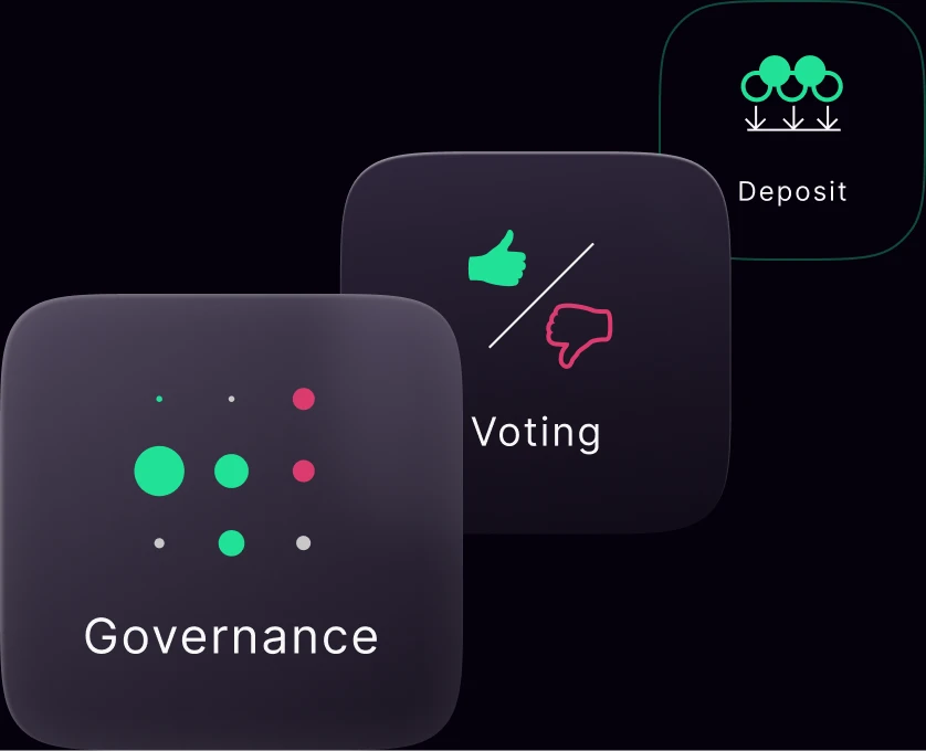 The project’s governance illustration showing deposit, voting and governance panels